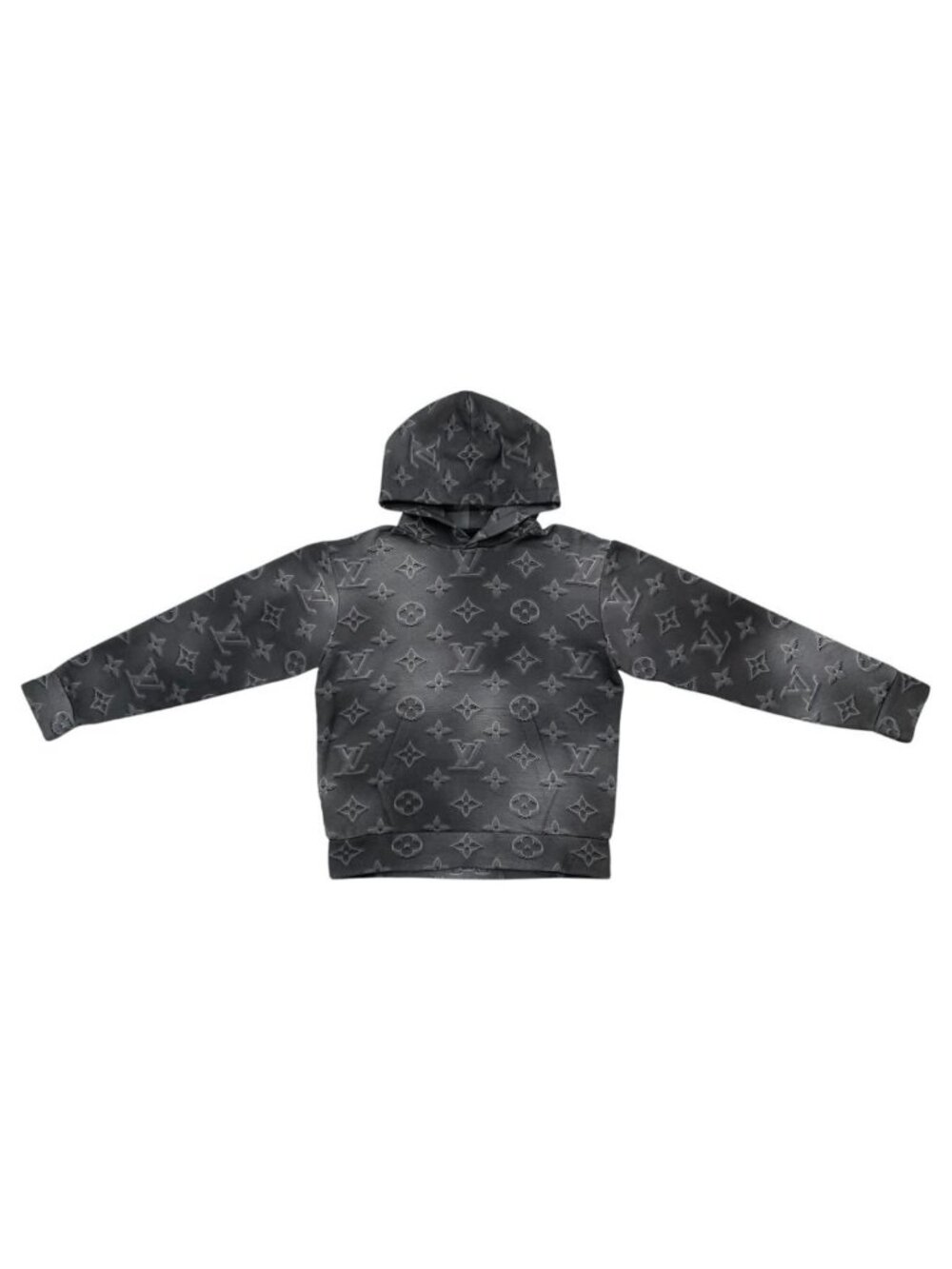 Louis Vuitton Hoodie 3D Monogram Pullover Cotton Logo Gray Black XS